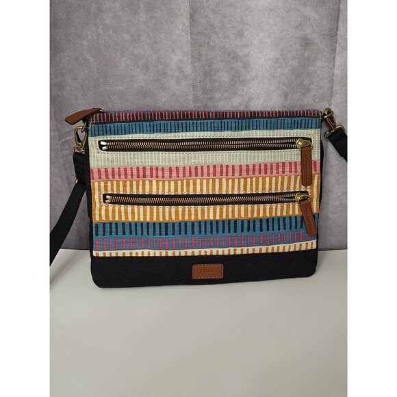 Fossil Passport Crossbody Purse Handbag Canvas Striped Multicolor Y2K Bohemian - Picture 10 of 13